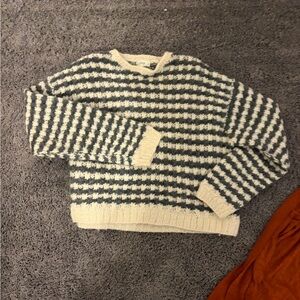 J. Crew Women's Cream and Black Striped Sweater 75%wool #loginlook